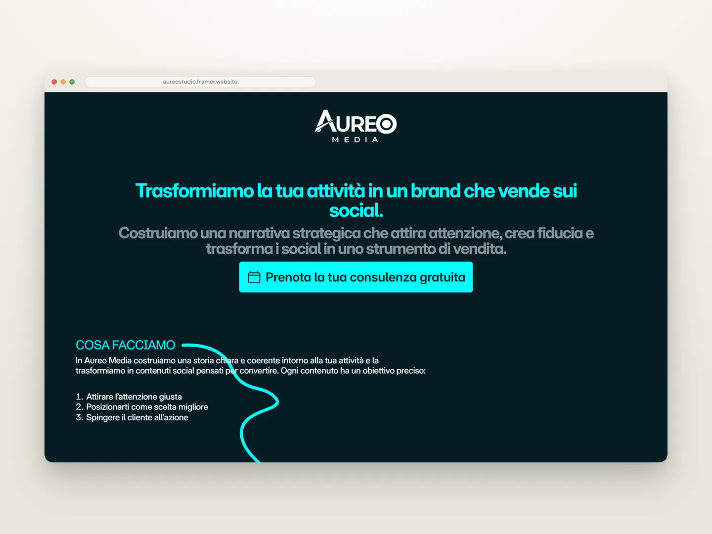 Il sito di Aureo Media in una finestra del browser